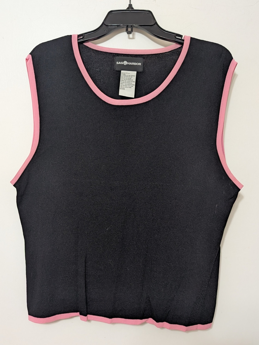 Sag Harbor Black Tank Top with Pink Trim